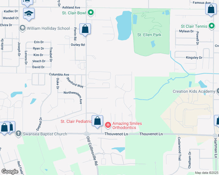 map of restaurants, bars, coffee shops, grocery stores, and more near 1444 Owl Creek Lane in Belleville