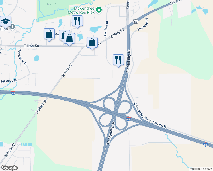 map of restaurants, bars, coffee shops, grocery stores, and more near 1105 Eastgate Drive in O'Fallon
