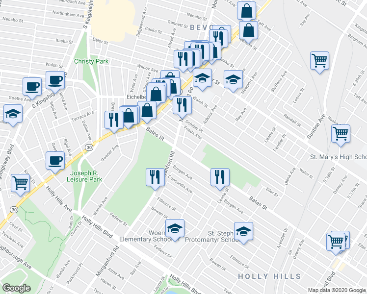 map of restaurants, bars, coffee shops, grocery stores, and more near 4280 Gertrude Avenue in St. Louis
