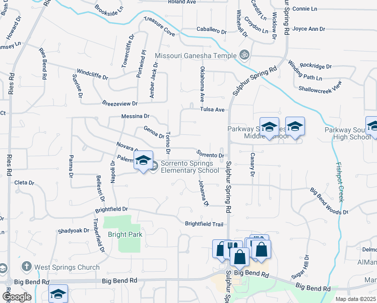 map of restaurants, bars, coffee shops, grocery stores, and more near 417 Sorrento Drive in Ballwin