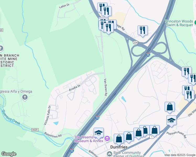 map of restaurants, bars, coffee shops, grocery stores, and more near 4003 Mammoth Cave Loop in Dumfries