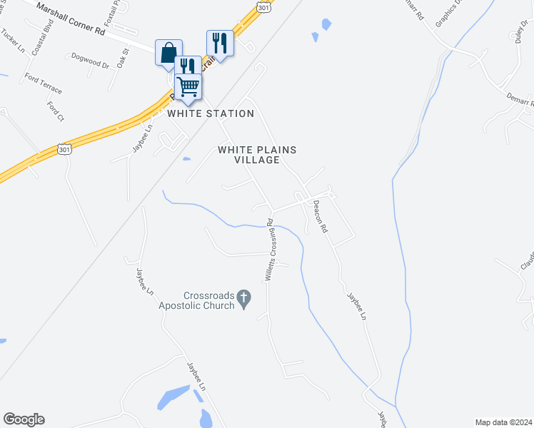 map of restaurants, bars, coffee shops, grocery stores, and more near 10605 Willetts Crossing Road in White Plains