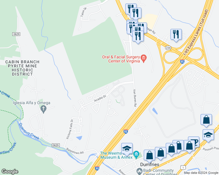 map of restaurants, bars, coffee shops, grocery stores, and more near 4116 La Mauricie Loop in Dumfries