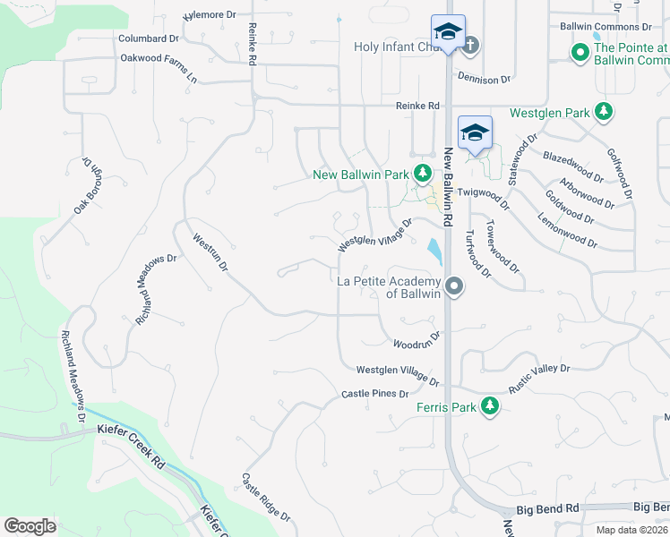 map of restaurants, bars, coffee shops, grocery stores, and more near 918 Quail Terrace Court in Ballwin