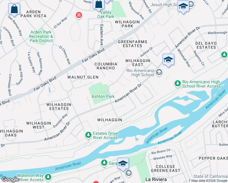 map of restaurants, bars, coffee shops, grocery stores, and more near 4268 Ashton Drive in Sacramento