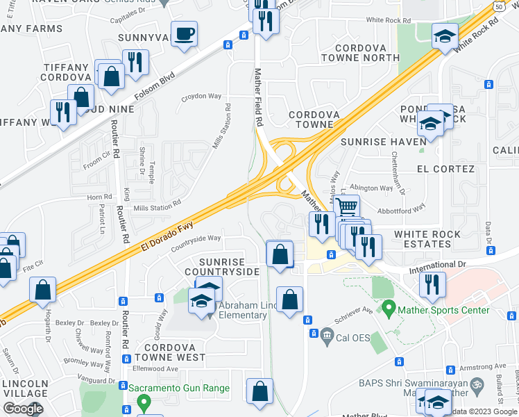 map of restaurants, bars, coffee shops, grocery stores, and more near 3255 Ramos Circle in Sacramento