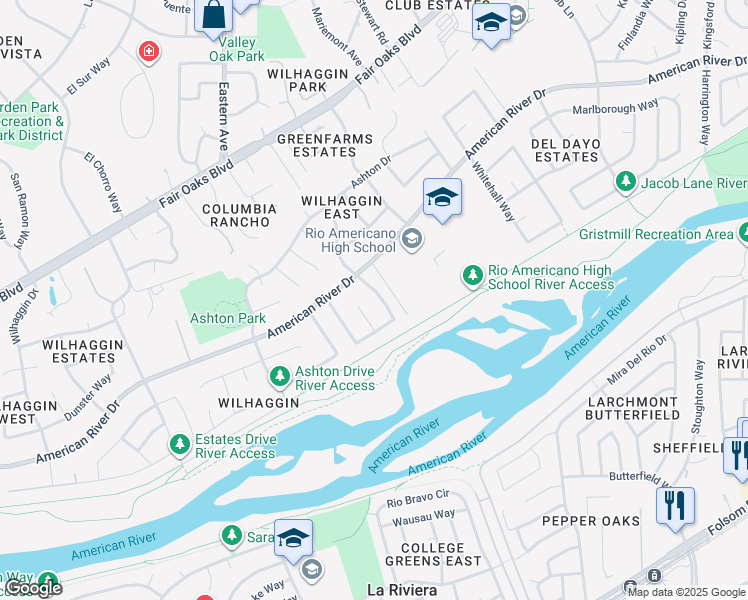 map of restaurants, bars, coffee shops, grocery stores, and more near 710 Morris Way in Sacramento