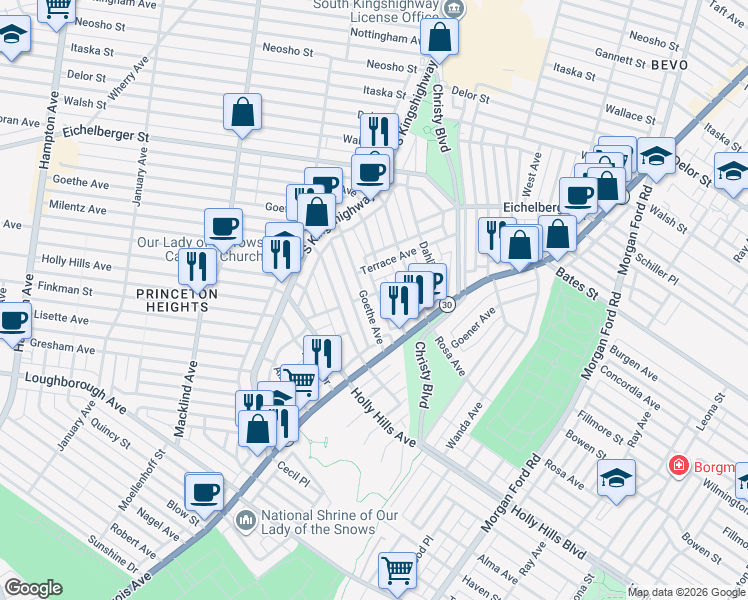 map of restaurants, bars, coffee shops, grocery stores, and more near 4833 Gardenville Avenue in St. Louis