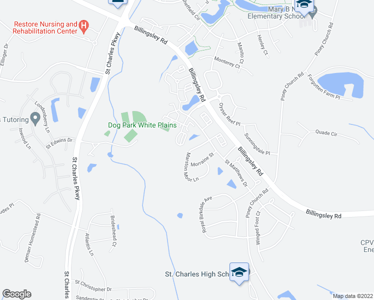 map of restaurants, bars, coffee shops, grocery stores, and more near 11659 Marston Moor Lane in Waldorf