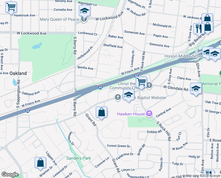 map of restaurants, bars, coffee shops, grocery stores, and more near 509 Foreston Place in Webster Groves