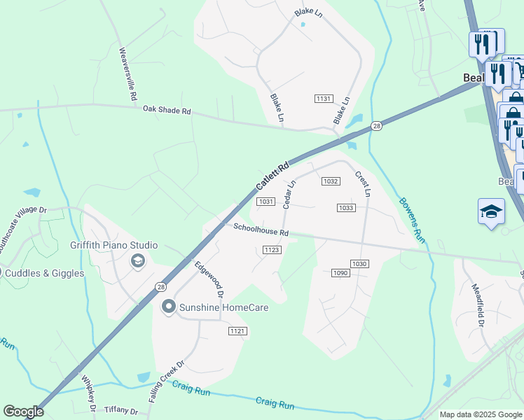 map of restaurants, bars, coffee shops, grocery stores, and more near 6731 Forbes Place West in Bealeton
