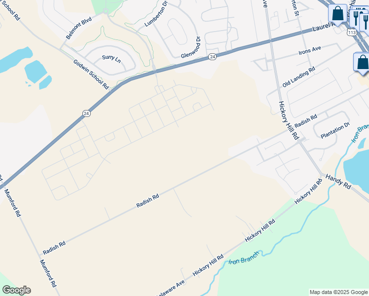 map of restaurants, bars, coffee shops, grocery stores, and more near 28192 Kingsbury Lane in Millsboro