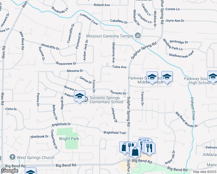 map of restaurants, bars, coffee shops, grocery stores, and more near 417 Sorrento Drive in Ballwin