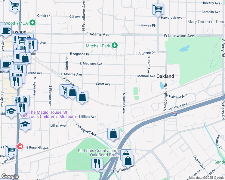 map of restaurants, bars, coffee shops, grocery stores, and more near 413 Alice Avenue in Kirkwood