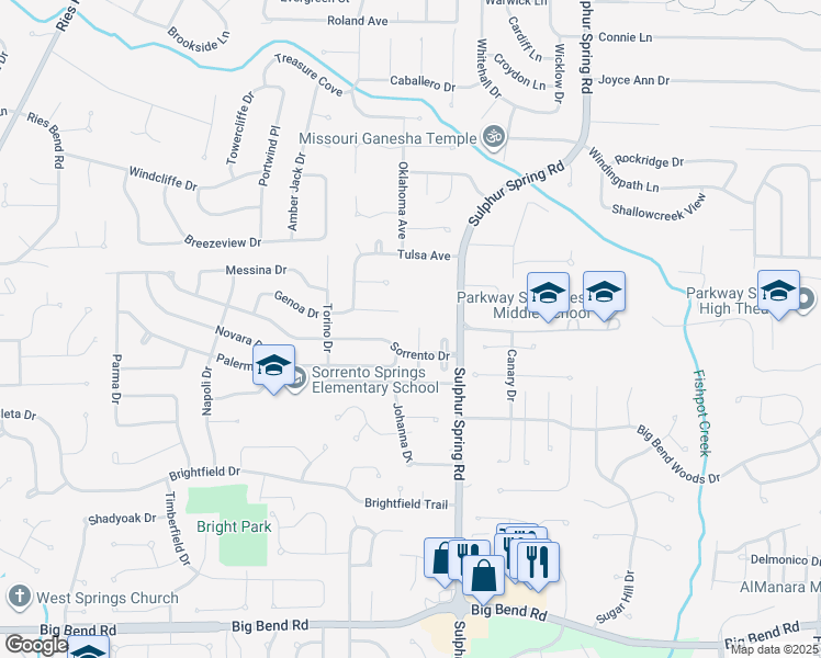 map of restaurants, bars, coffee shops, grocery stores, and more near 893 Oklahoma Avenue in Ballwin