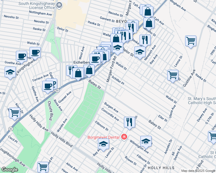 map of restaurants, bars, coffee shops, grocery stores, and more near 4280 Gertrude Avenue in St. Louis