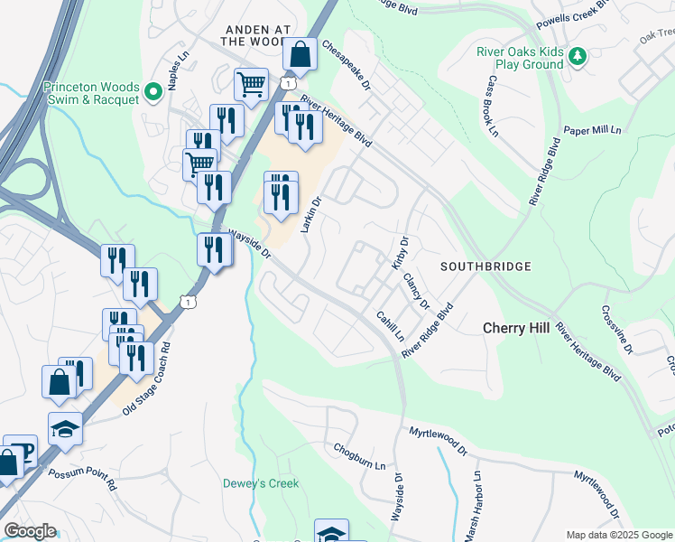 map of restaurants, bars, coffee shops, grocery stores, and more near 17288 Wexford Loop in Dumfries
