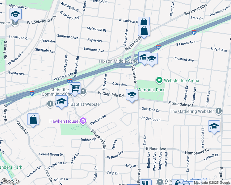 map of restaurants, bars, coffee shops, grocery stores, and more near 37 West Glendale Road in Webster Groves