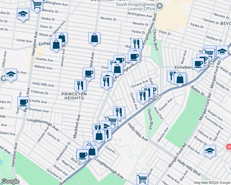 map of restaurants, bars, coffee shops, grocery stores, and more near 4831 Rhodes Avenue in St. Louis