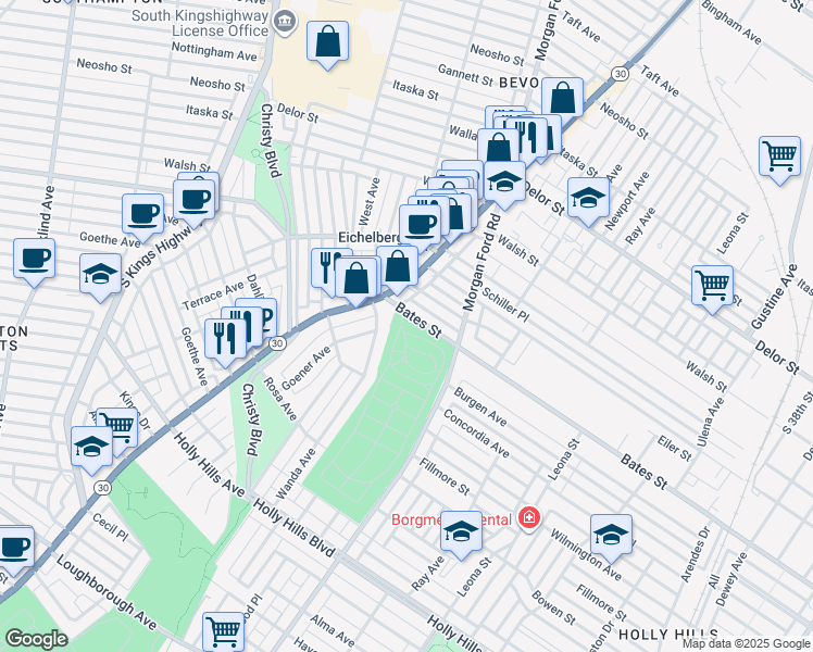 map of restaurants, bars, coffee shops, grocery stores, and more near 5601 Morgan Ford Road in St. Louis