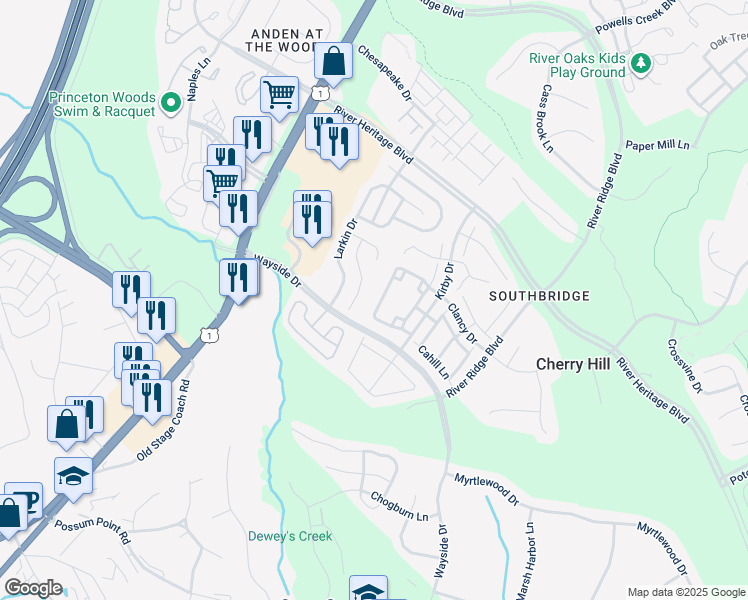 map of restaurants, bars, coffee shops, grocery stores, and more near 17288 Wexford Loop in Dumfries