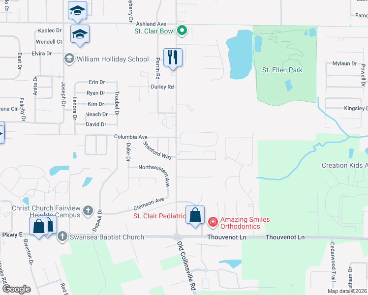 map of restaurants, bars, coffee shops, grocery stores, and more near 5422 Old Collinsville Road in Fairview Heights