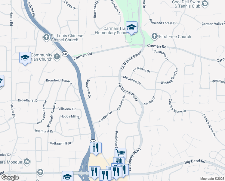 map of restaurants, bars, coffee shops, grocery stores, and more near 813 Dinard Drive in Manchester