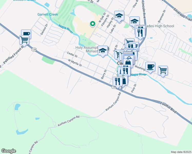 map of restaurants, bars, coffee shops, grocery stores, and more near 1520 Foothill Boulevard in Calistoga