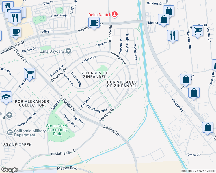 map of restaurants, bars, coffee shops, grocery stores, and more near 11055 Terra Blanca Way in Gold River
