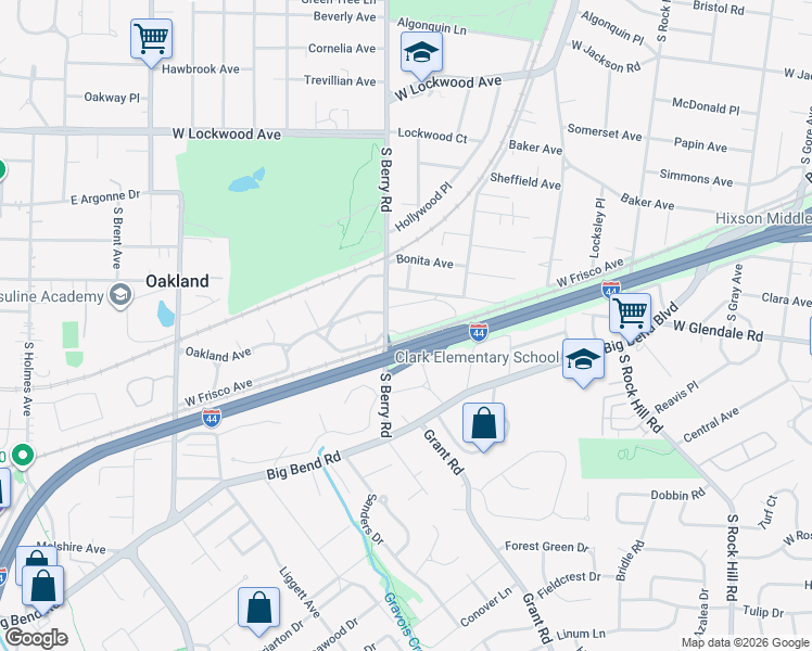 map of restaurants, bars, coffee shops, grocery stores, and more near 651 West Frisco Avenue in Webster Groves
