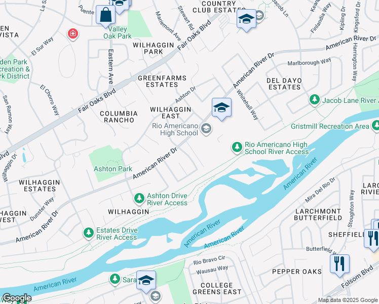 map of restaurants, bars, coffee shops, grocery stores, and more near 710 Morris Way in Sacramento