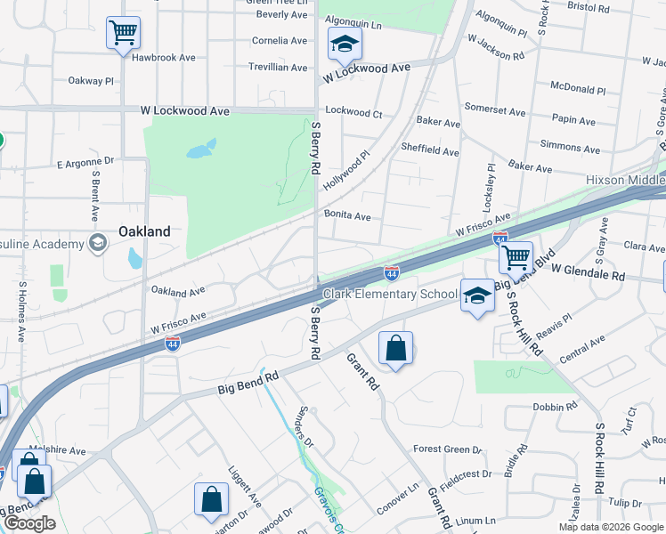 map of restaurants, bars, coffee shops, grocery stores, and more near 651 West Frisco Avenue in Webster Groves