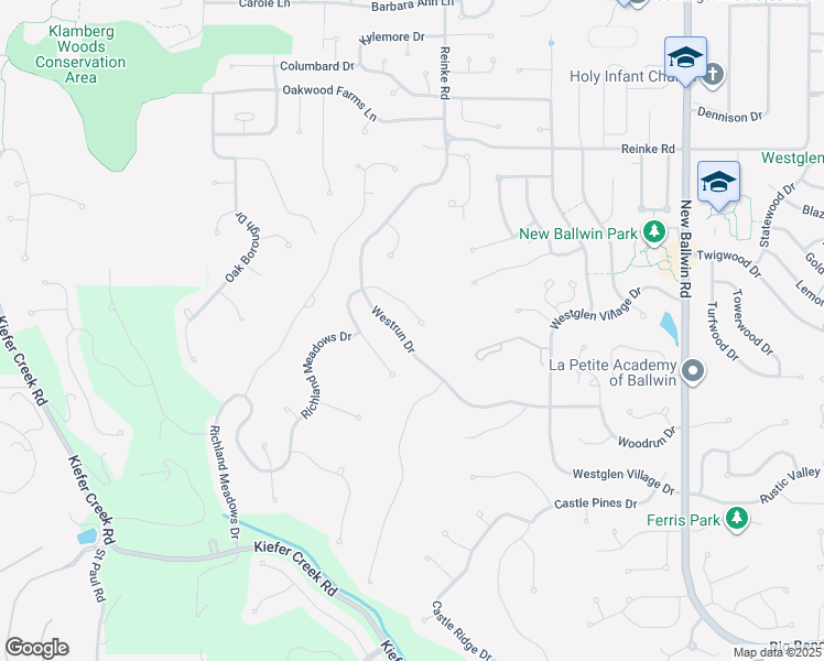 map of restaurants, bars, coffee shops, grocery stores, and more near 308 Alverston Court in Ballwin