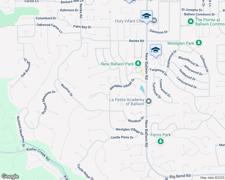 map of restaurants, bars, coffee shops, grocery stores, and more near 830 Westglen Village Drive in Ballwin