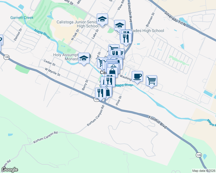 map of restaurants, bars, coffee shops, grocery stores, and more near 1255 Lincoln Avenue in Calistoga