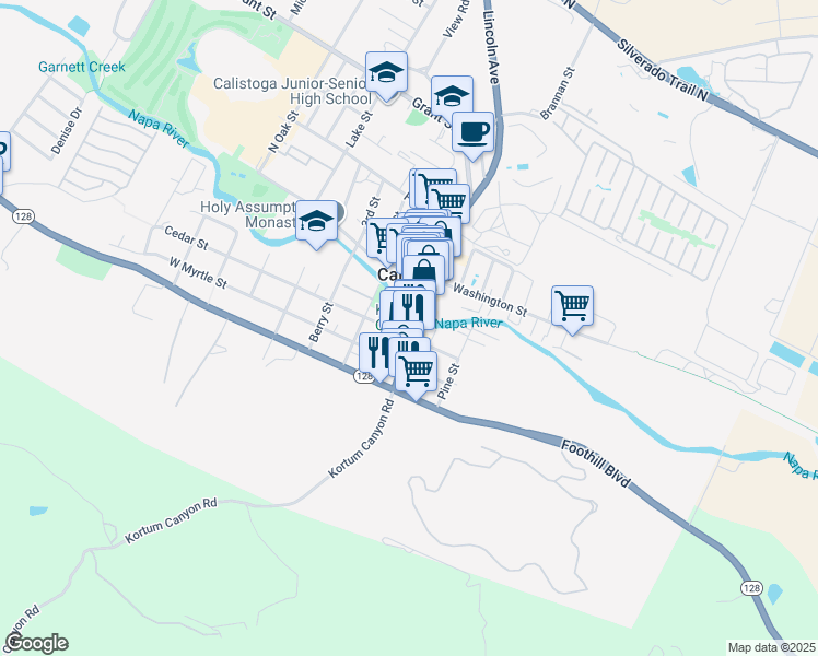 map of restaurants, bars, coffee shops, grocery stores, and more near 1255 Lincoln Avenue in Calistoga
