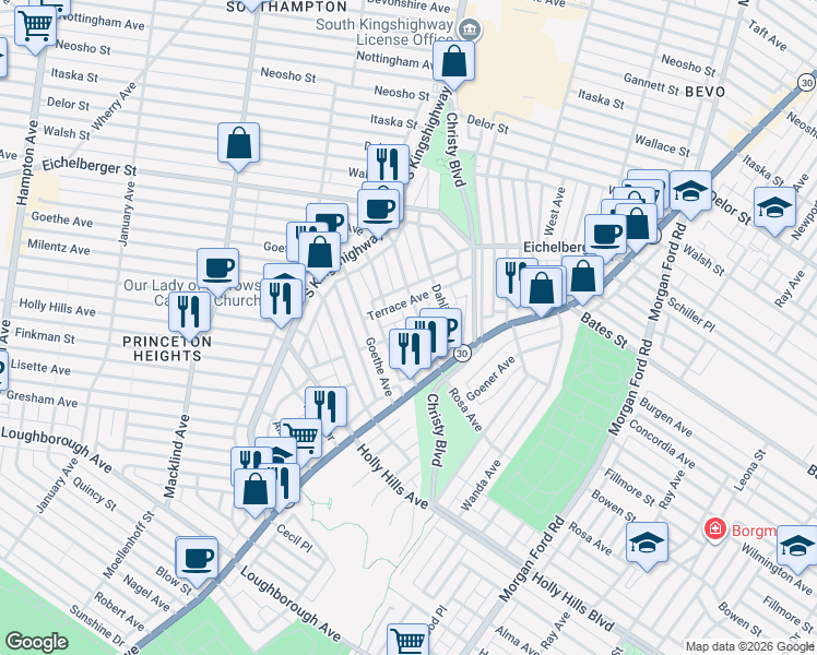 map of restaurants, bars, coffee shops, grocery stores, and more near 4833 Gardenville Avenue in St. Louis