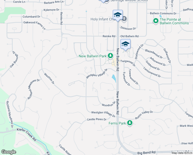 map of restaurants, bars, coffee shops, grocery stores, and more near 786 Westglen Village Drive in Ballwin