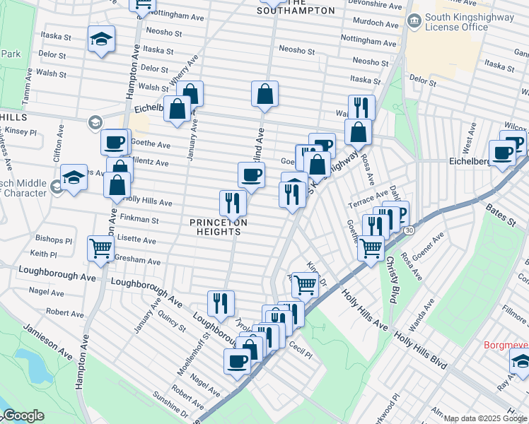 map of restaurants, bars, coffee shops, grocery stores, and more near 4950 Holly Hills Avenue in St. Louis