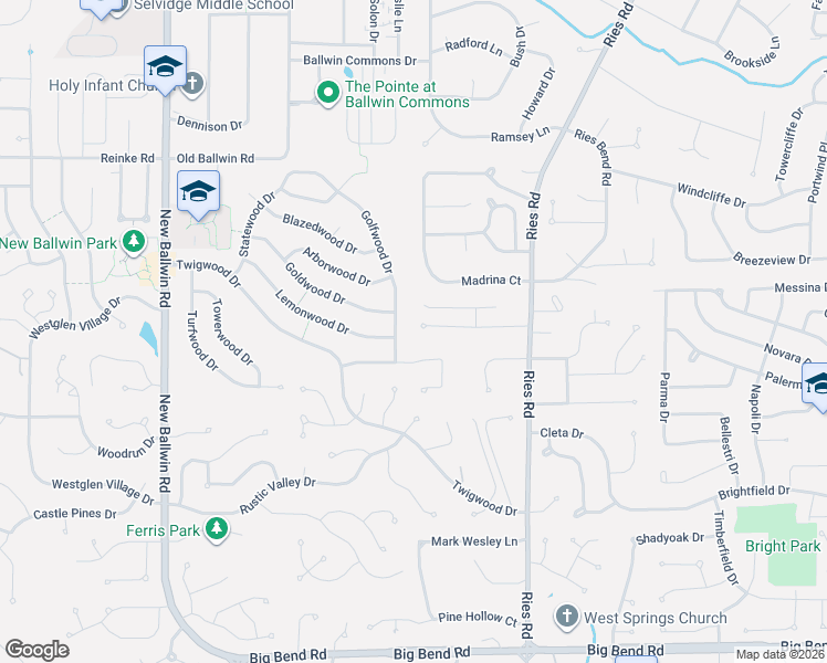 map of restaurants, bars, coffee shops, grocery stores, and more near 468 Talbert Court in Ballwin