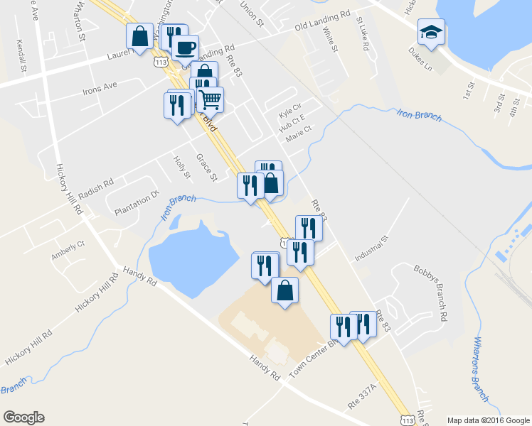 map of restaurants, bars, coffee shops, grocery stores, and more near 358 E Dupont Blvd in Millsboro