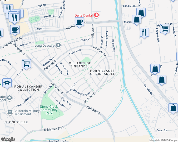 map of restaurants, bars, coffee shops, grocery stores, and more near 11055 Terra Blanca Way in Gold River