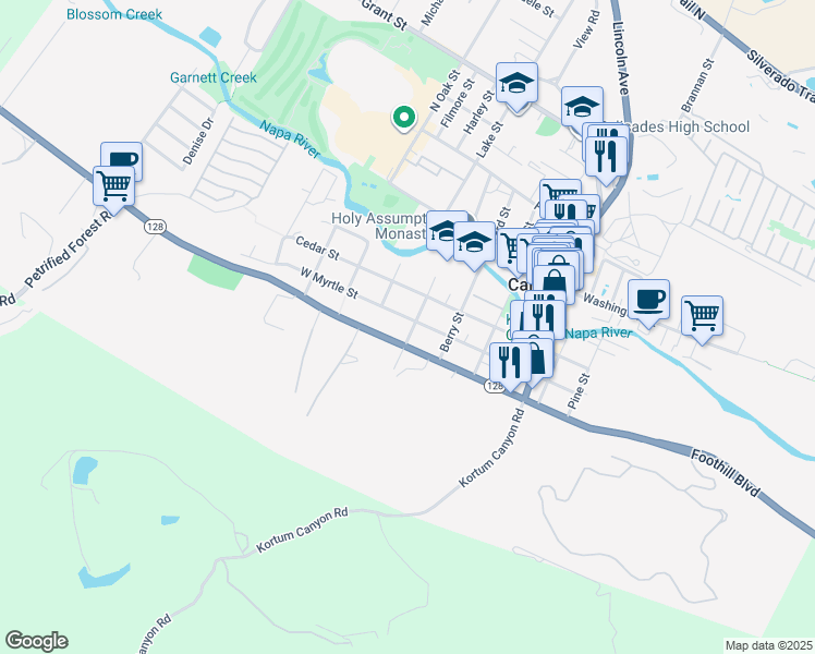 map of restaurants, bars, coffee shops, grocery stores, and more near 1520 Foothill Boulevard in Calistoga