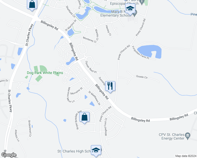 map of restaurants, bars, coffee shops, grocery stores, and more near 11731 Sunningdale Place in Waldorf