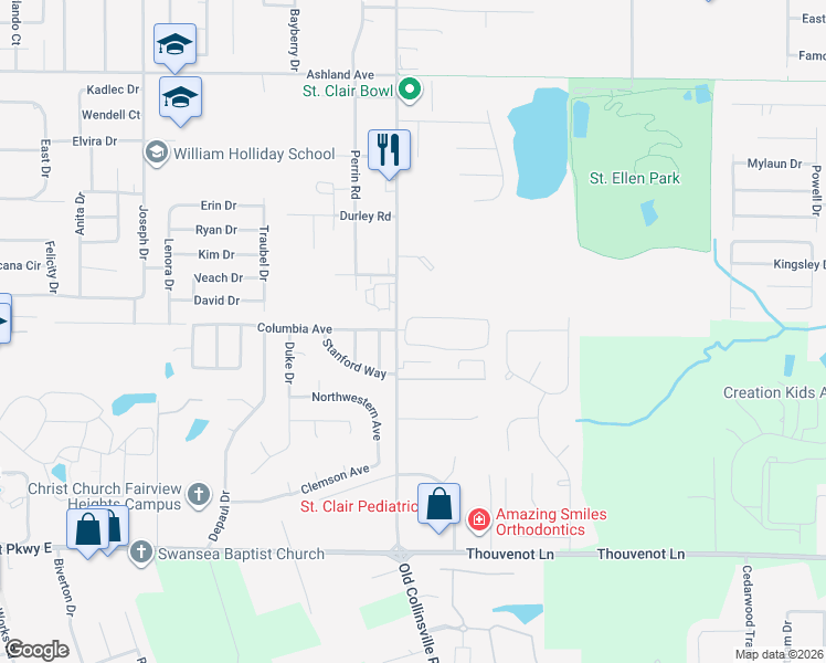 map of restaurants, bars, coffee shops, grocery stores, and more near 5422 Old Collinsville Road in Fairview Heights