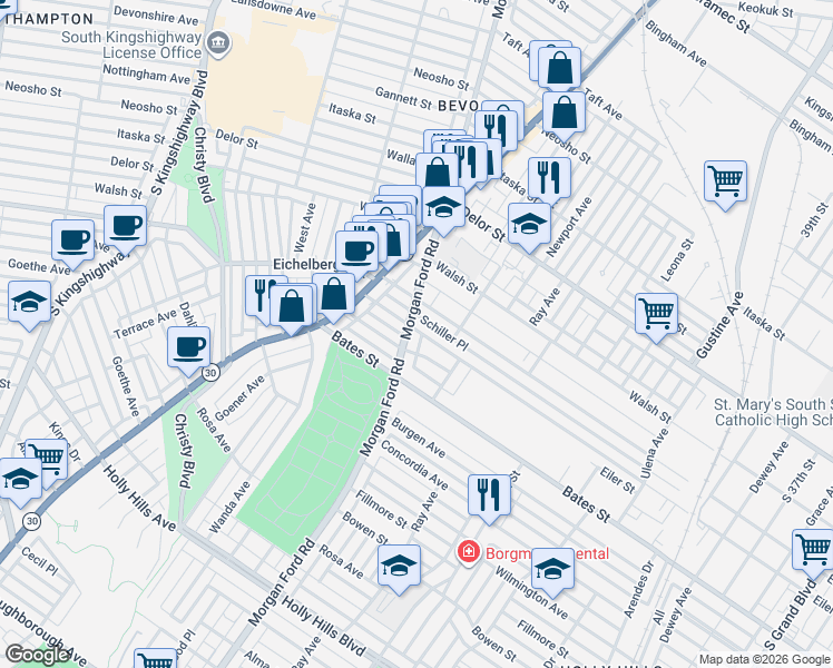 map of restaurants, bars, coffee shops, grocery stores, and more near 4280 Gertrude Avenue in St. Louis