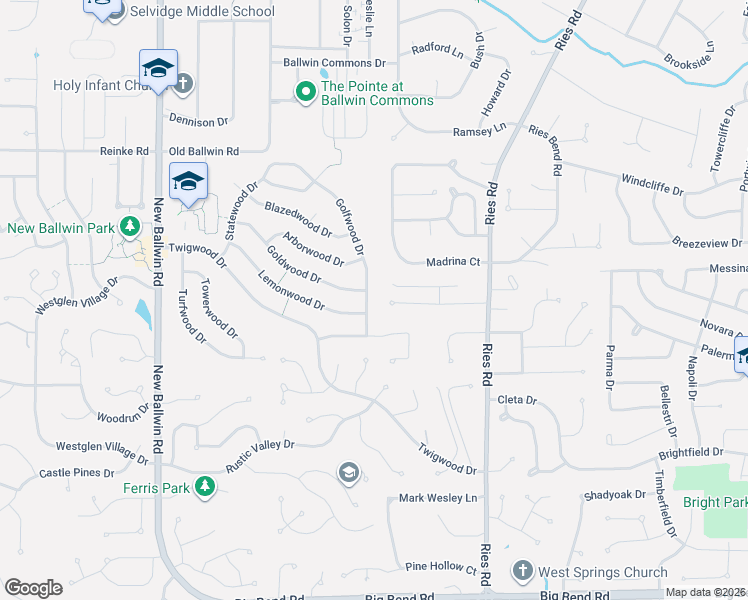map of restaurants, bars, coffee shops, grocery stores, and more near 520 Golfwood Drive in Ballwin