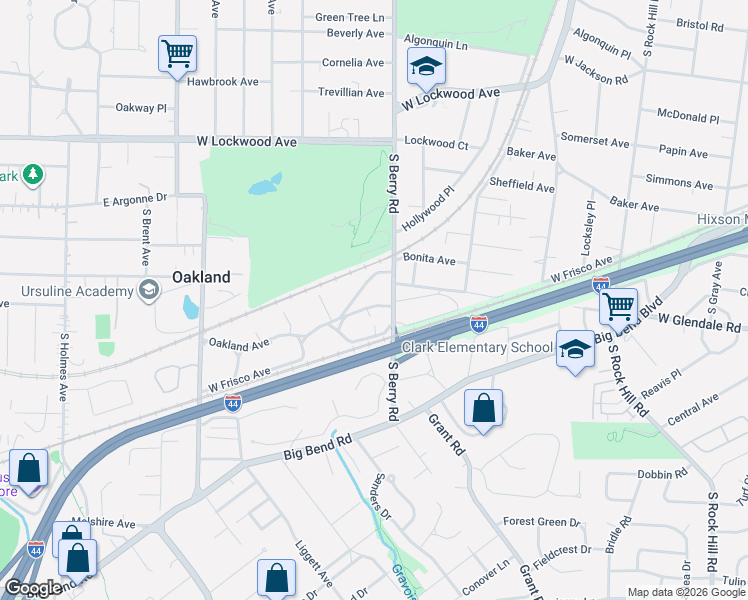 map of restaurants, bars, coffee shops, grocery stores, and more near 709 West Frisco Avenue in St. Louis