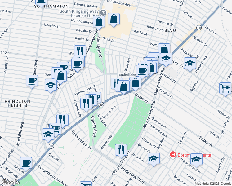 map of restaurants, bars, coffee shops, grocery stores, and more near 5806 Gravois Avenue in St. Louis