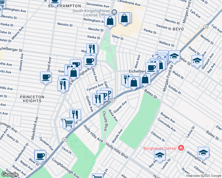 map of restaurants, bars, coffee shops, grocery stores, and more near 4617 Dahlia Avenue in St. Louis